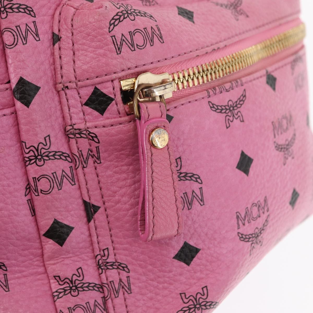 MCM Vicetos Logogram 360 Backpack PVC Leather Pink Gold Silver Auth 155541