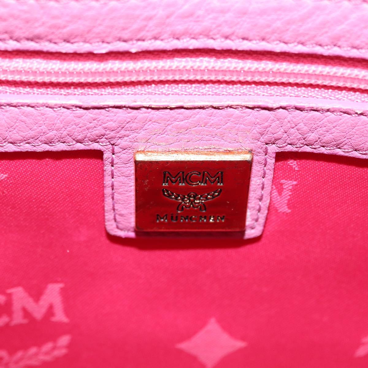 MCM Vicetos Logogram 360 Backpack PVC Leather Pink Gold Silver Auth 155541