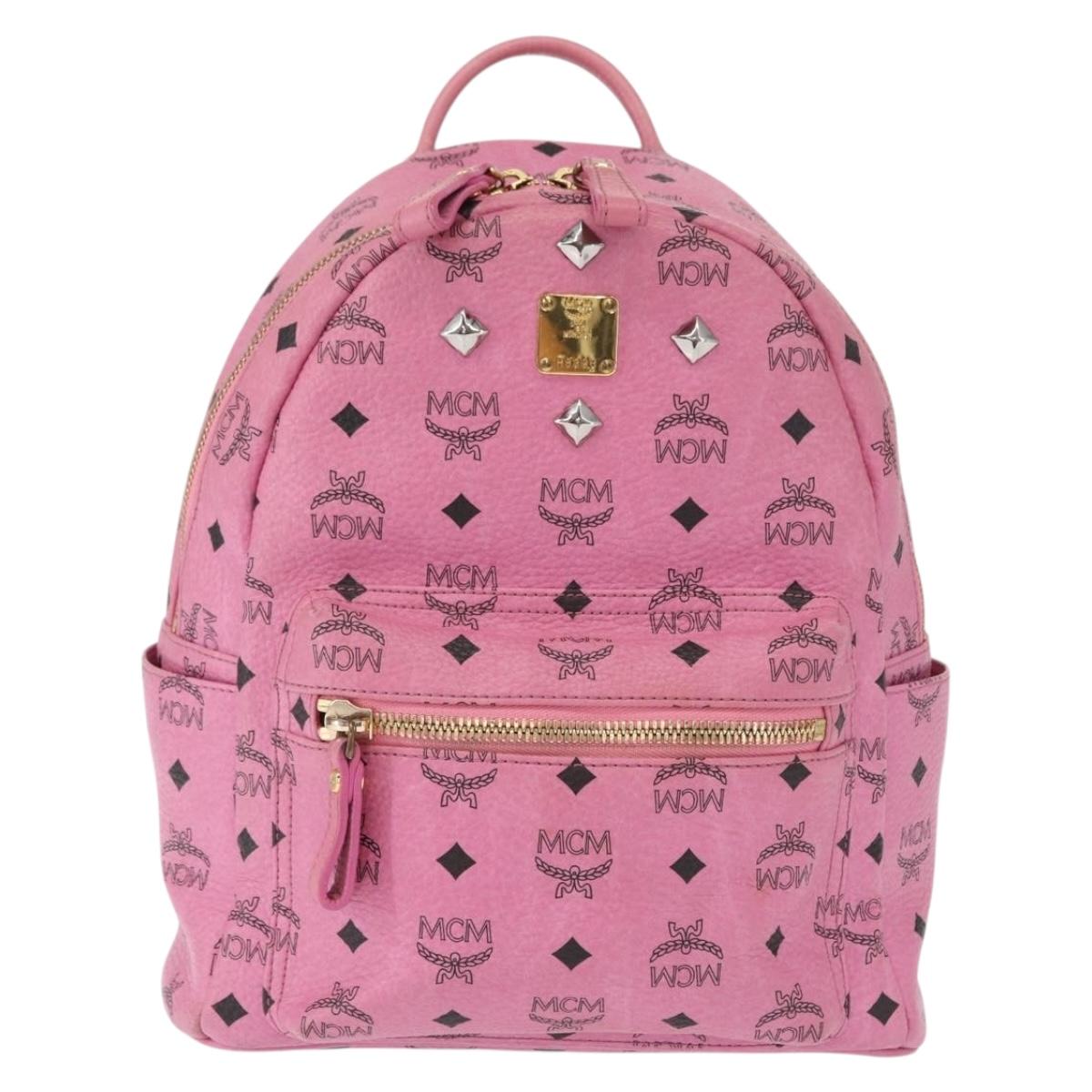 MCM Vicetos Logogram 360 Backpack PVC Leather Pink Gold Silver Auth 155541