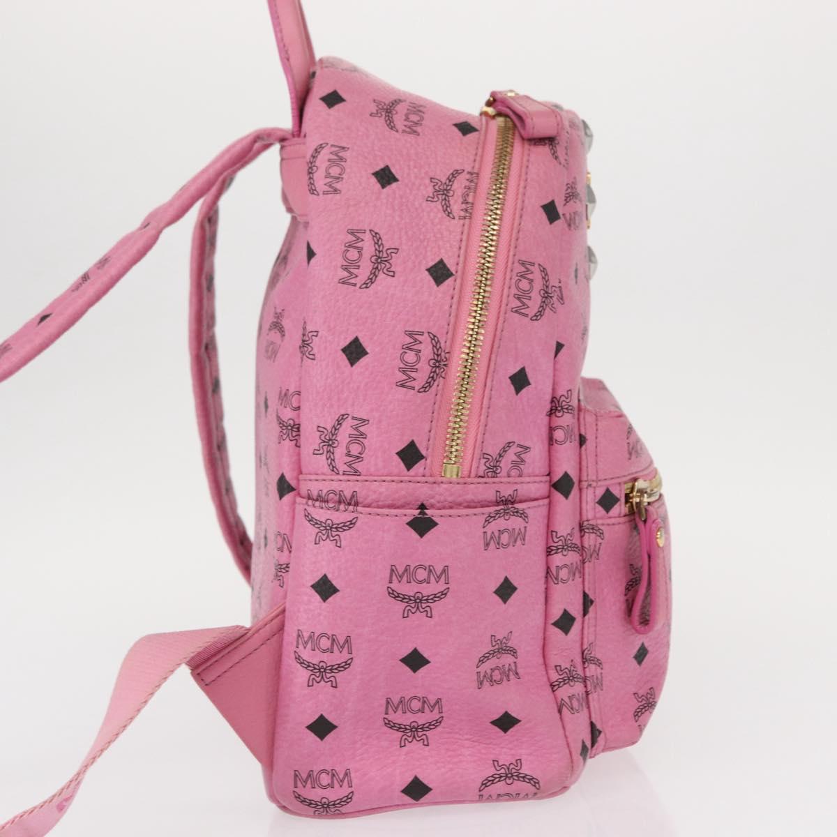 MCM Vicetos Logogram 360 Backpack PVC Leather Pink Gold Silver Auth 155541