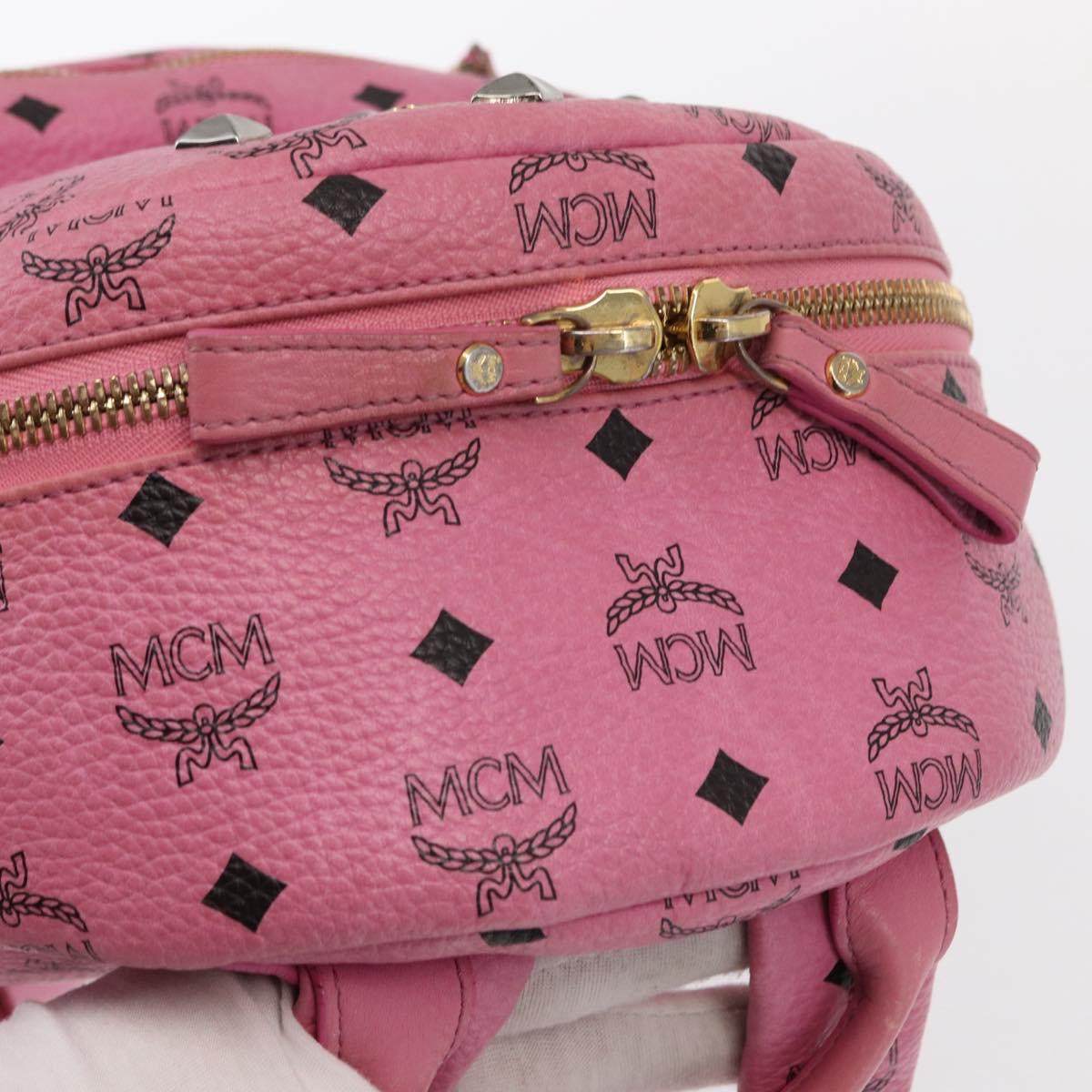 MCM Vicetos Logogram 360 Backpack PVC Leather Pink Gold Silver Auth 155541