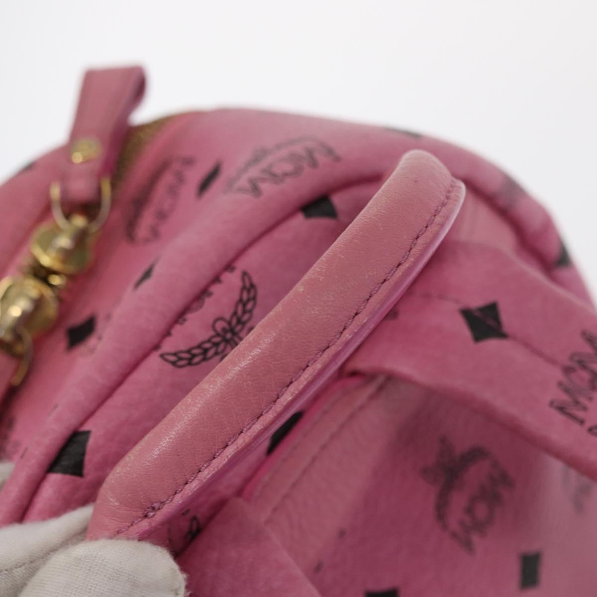 MCM Vicetos Logogram 360 Backpack PVC Leather Pink Gold Silver Auth 155541