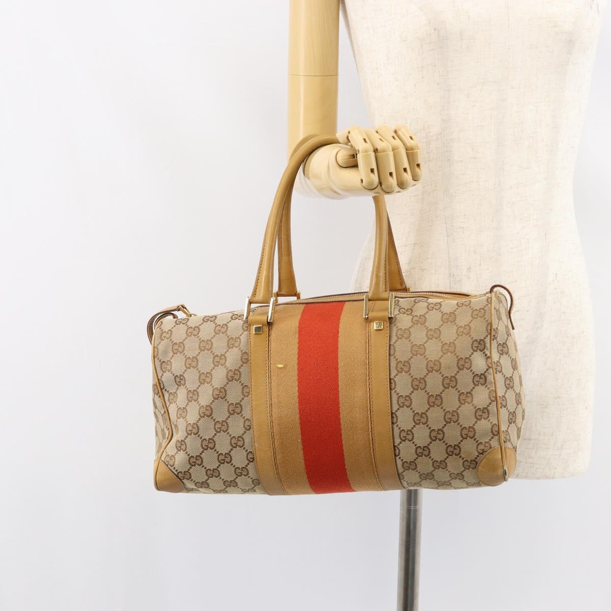GUCCI GG Canvas Sherry Line Hand Bag Beige Gold 000 0846 Auth 155543