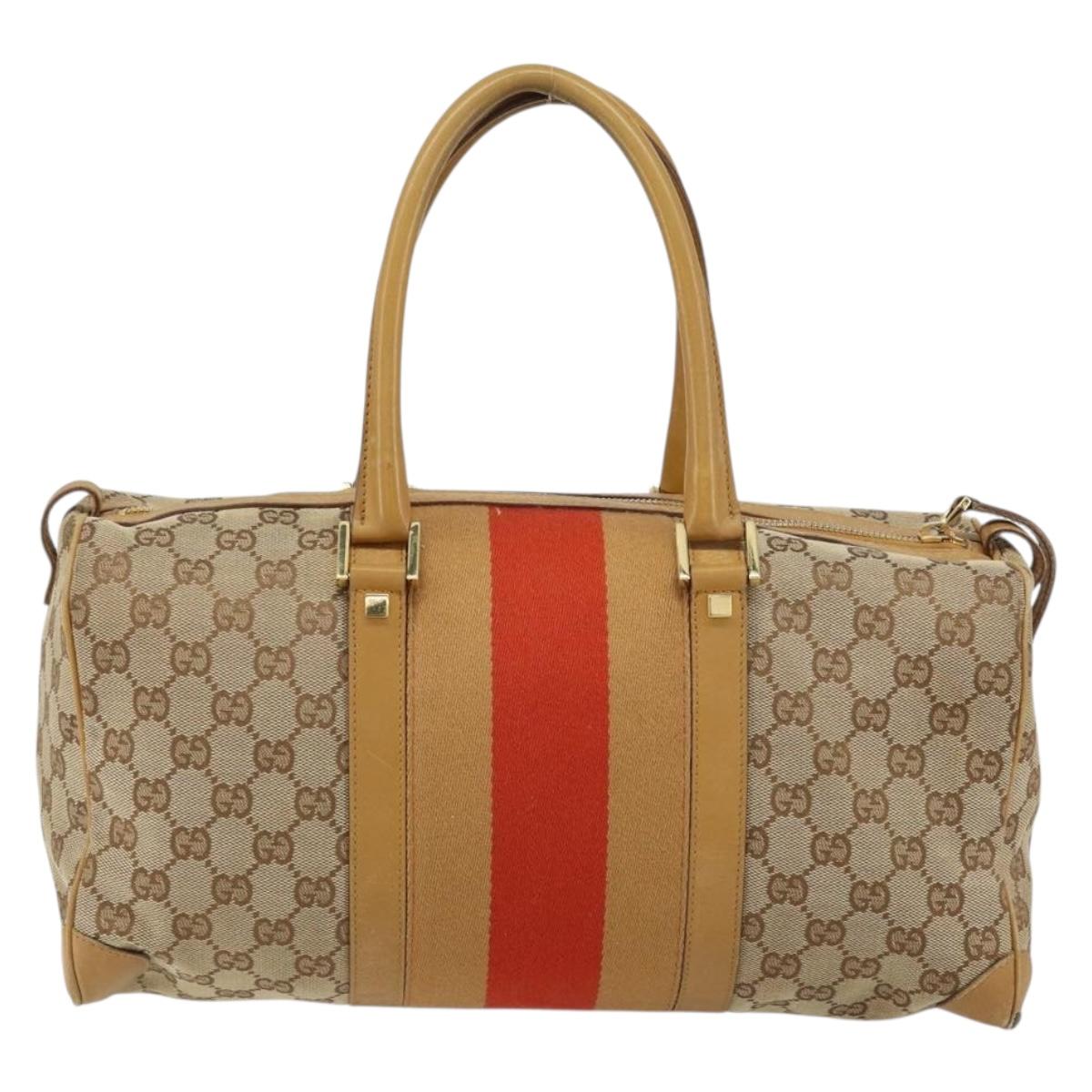 GUCCI GG Canvas Sherry Line Hand Bag Beige Gold 000 0846 Auth 155543