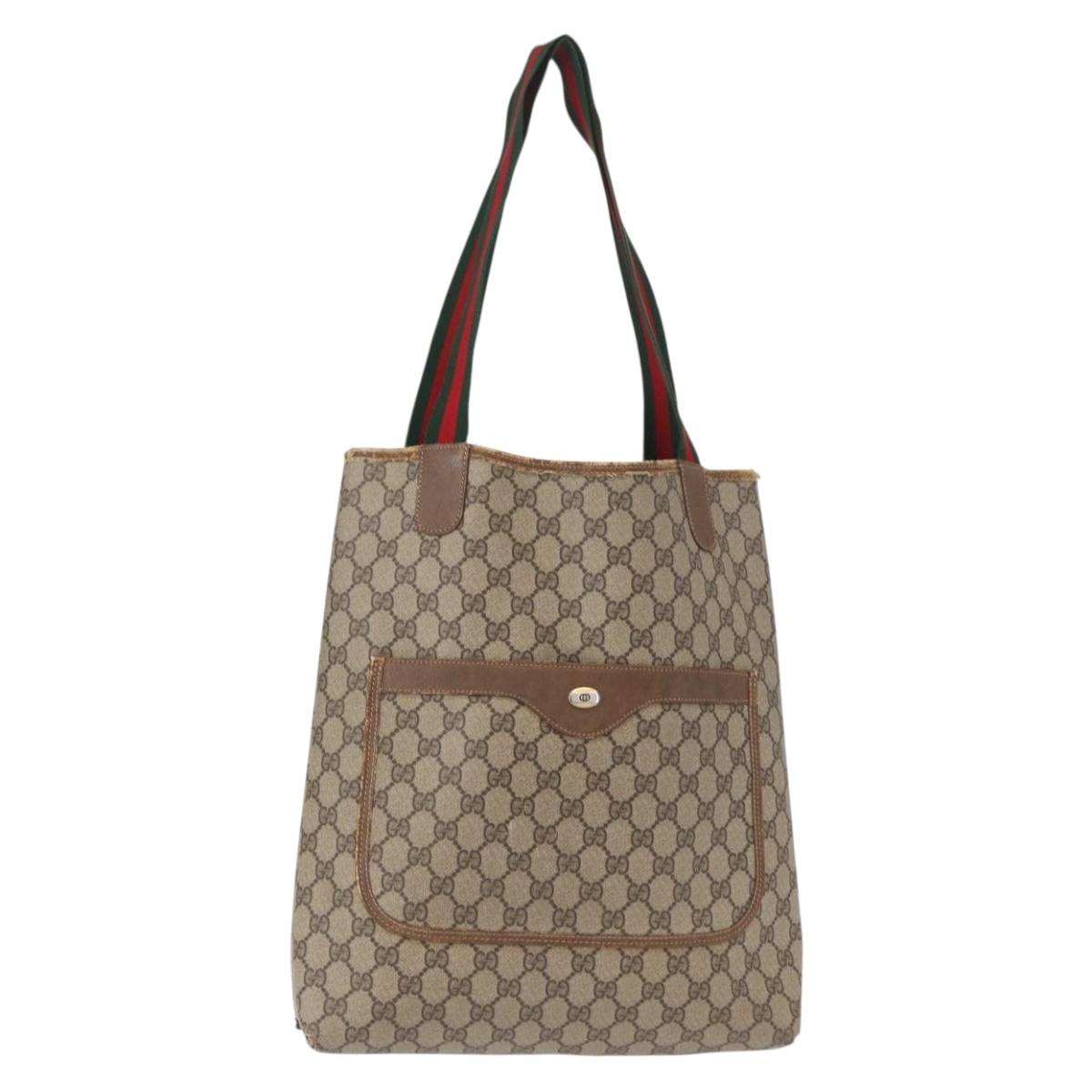 GUCCI GG Supreme Web Sherry Line Tote Bag PVC Beige Gold 39 02 003 Auth 155545