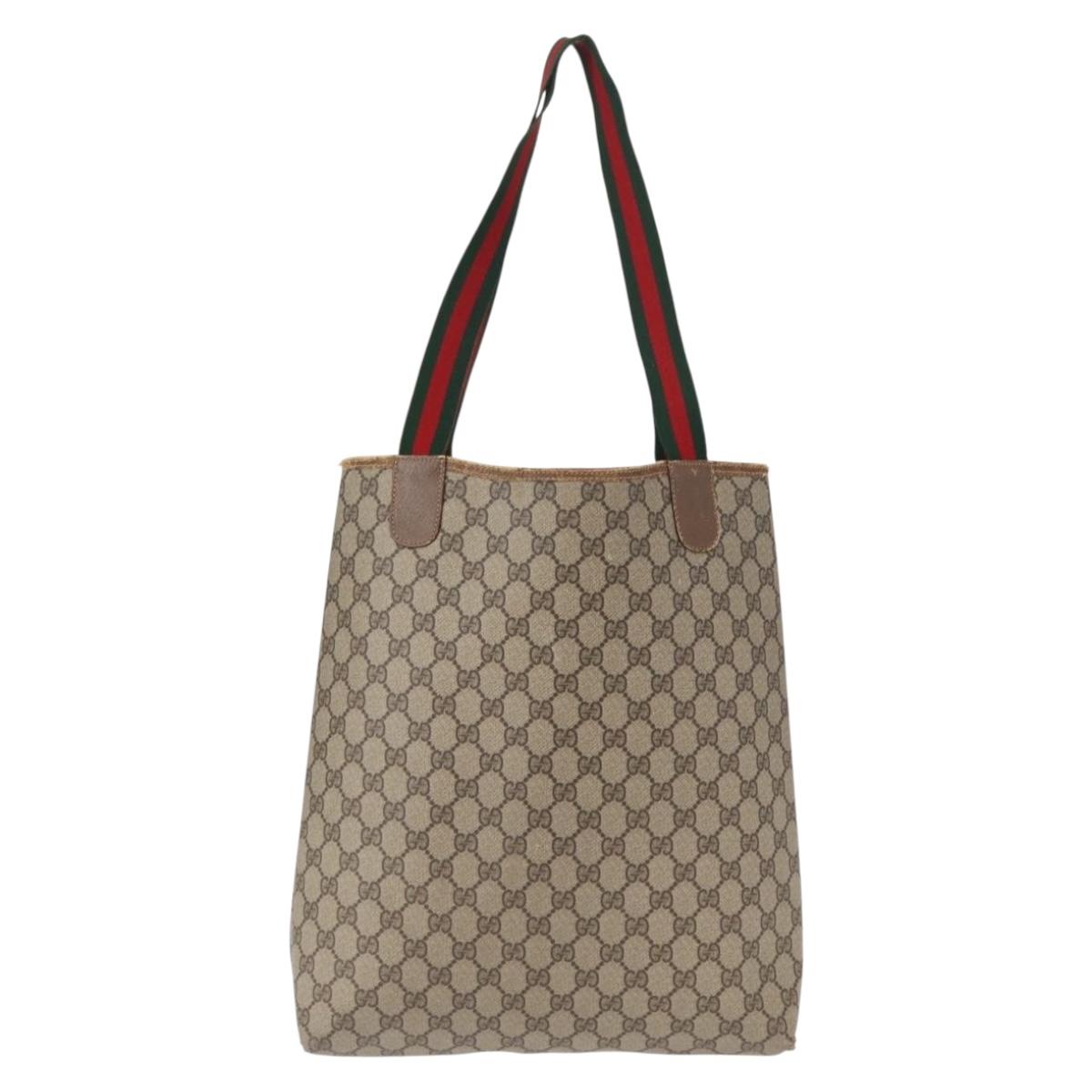 GUCCI GG Supreme Web Sherry Line Tote Bag PVC Beige Gold 39 02 003 Auth 155545