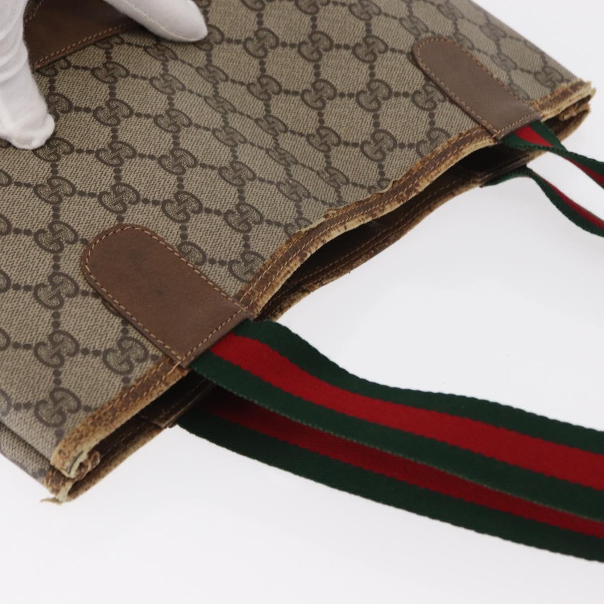 GUCCI GG Supreme Web Sherry Line Tote Bag PVC Beige Gold 39 02 003 Auth 155545