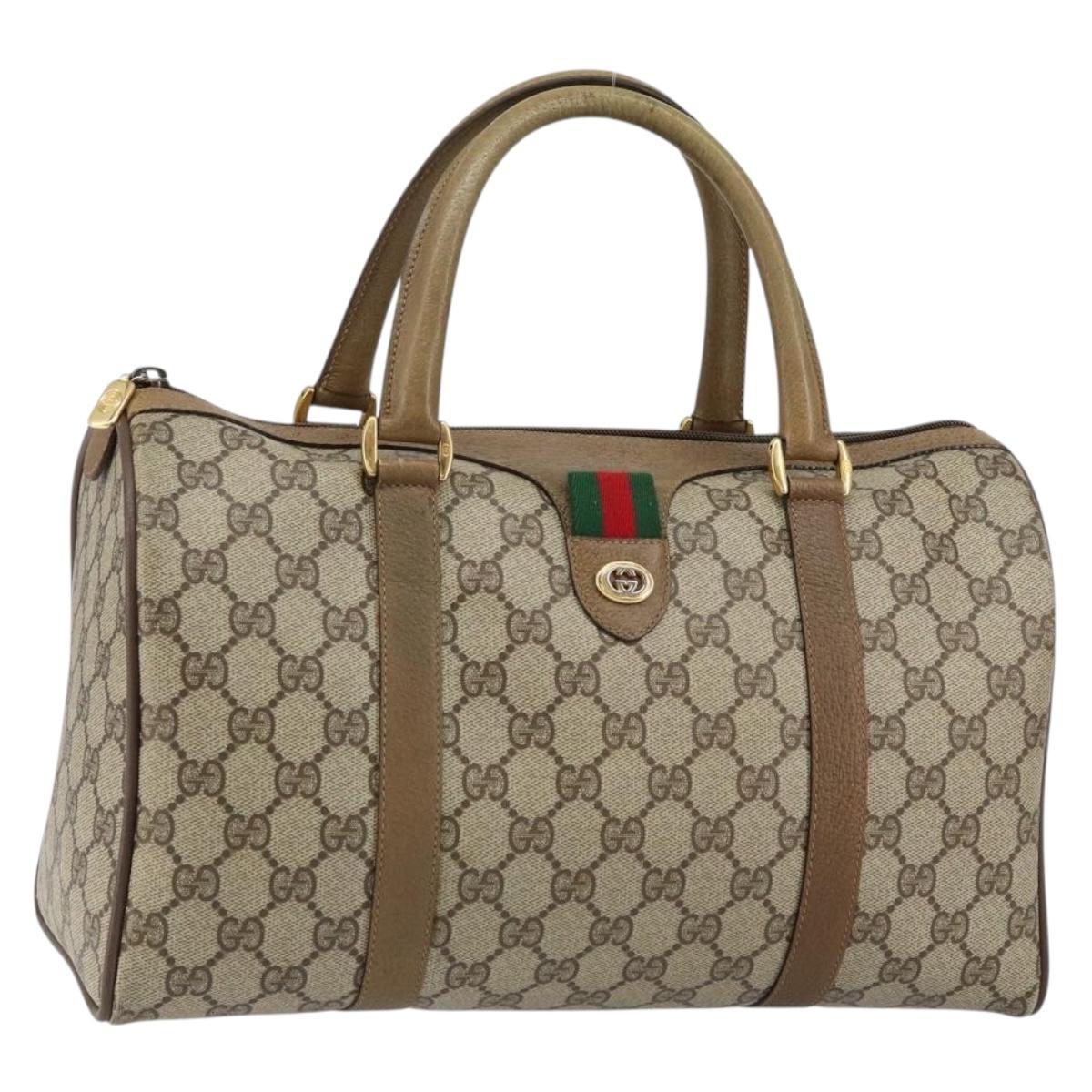 GUCCI GG Supreme Web Sherry Line Boston Bag PVC Beige 116 02 007 Auth 155547