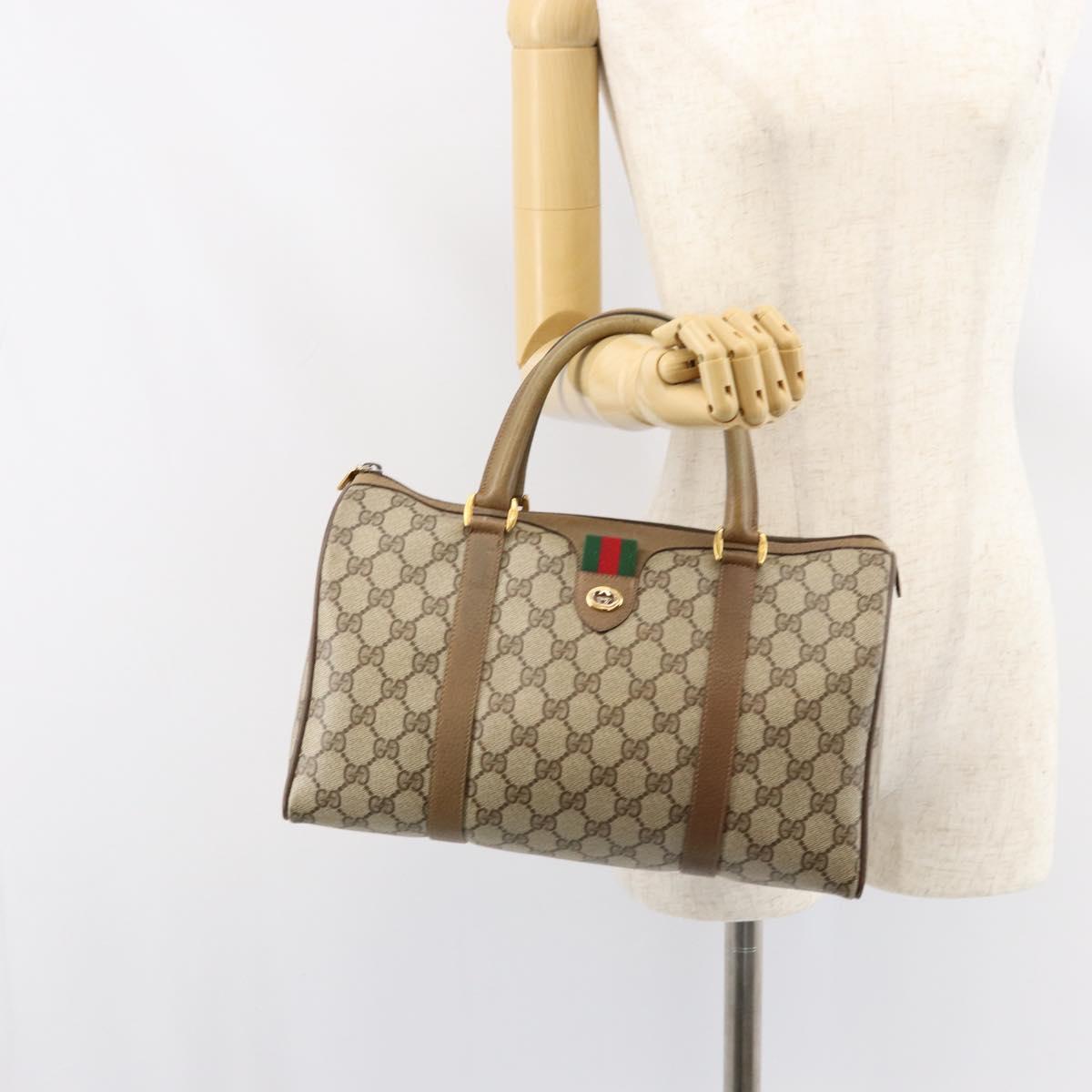 GUCCI GG Supreme Web Sherry Line Boston Bag PVC Beige 116 02 007 Auth 155547