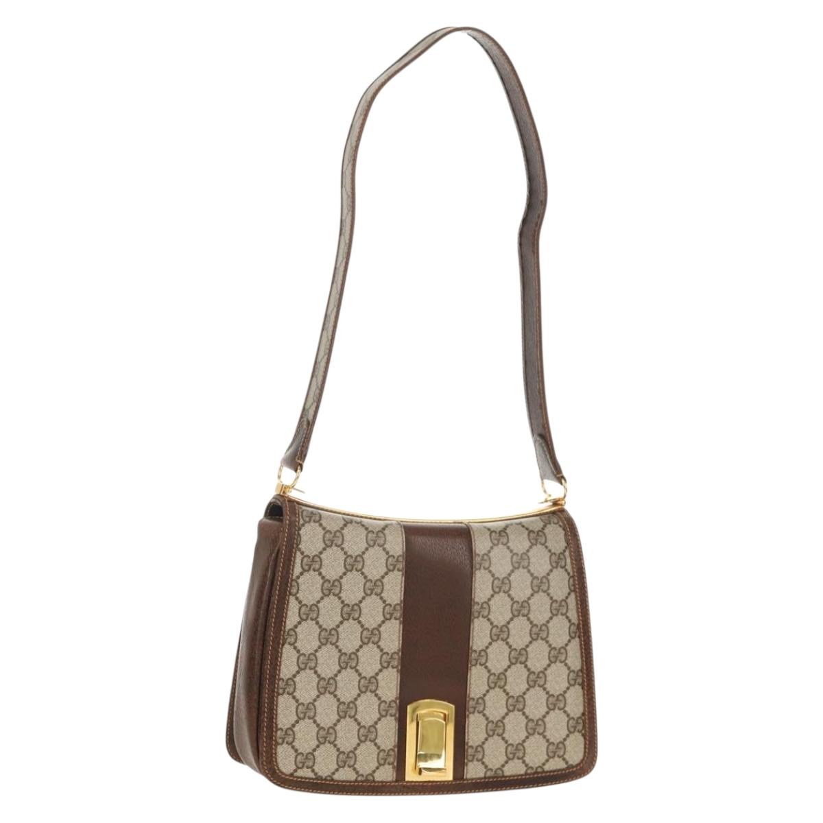 GUCCI GG Supreme Web Sherry Line Shoulder Bag PVC Beige Gold Auth 155549V