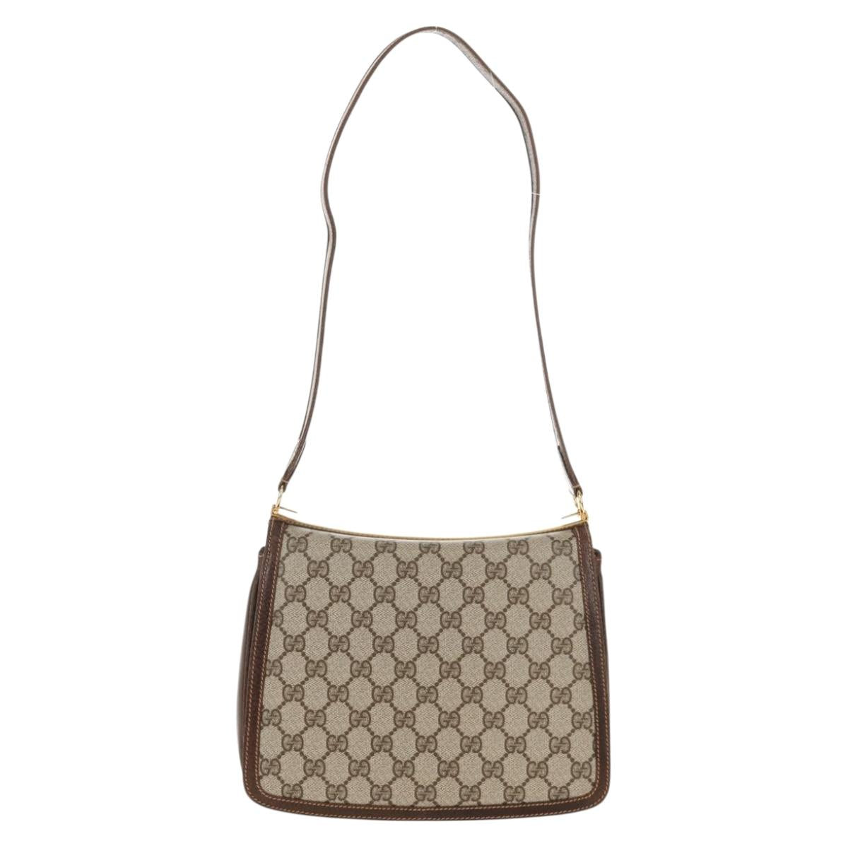 GUCCI GG Supreme Web Sherry Line Shoulder Bag PVC Beige Gold Auth 155549V