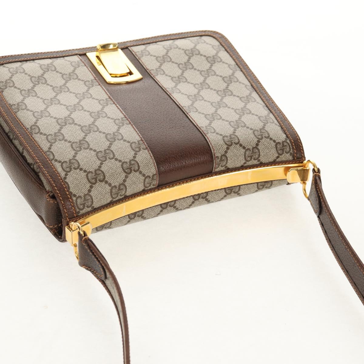 GUCCI GG Supreme Web Sherry Line Shoulder Bag PVC Beige Gold Auth 155549V