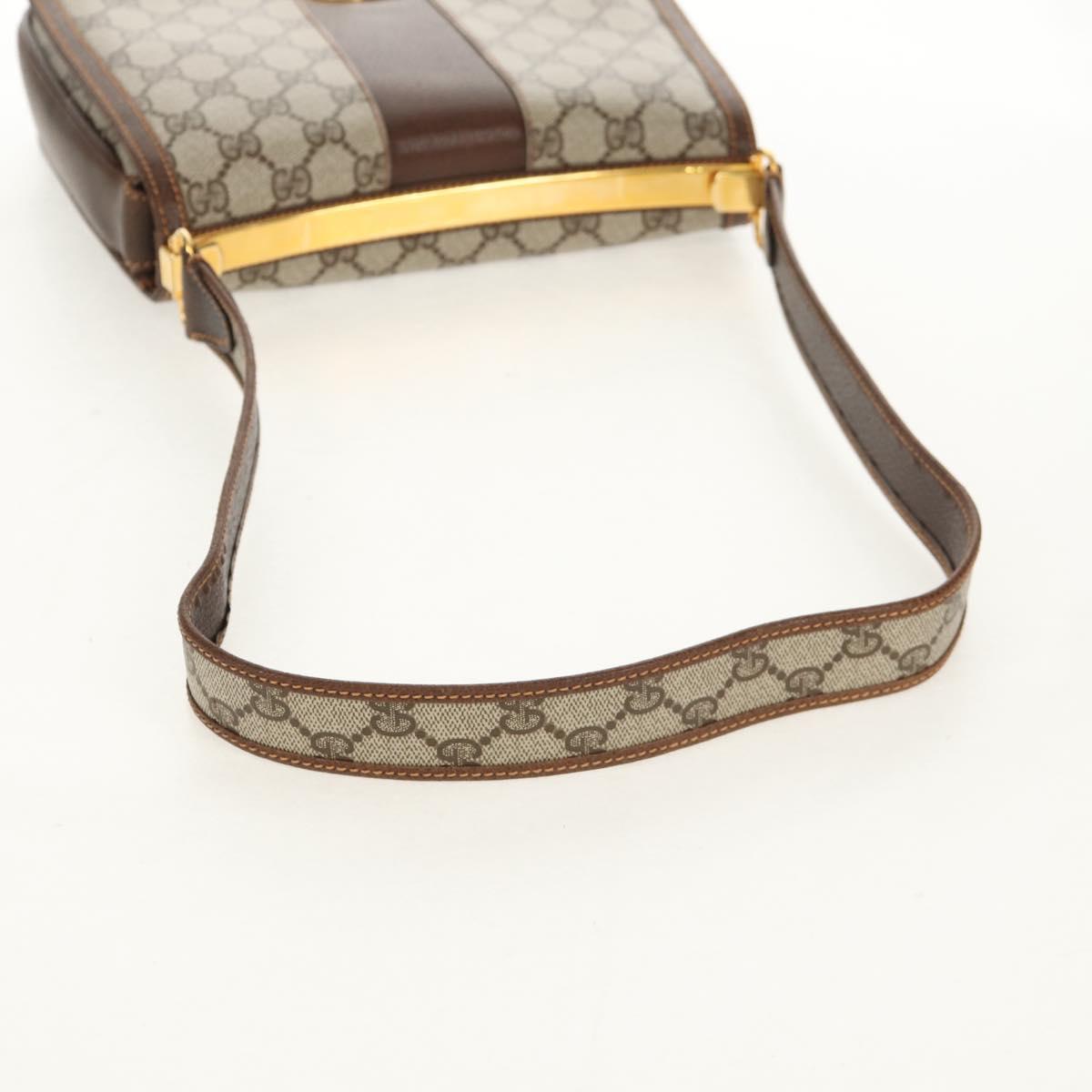 GUCCI GG Supreme Web Sherry Line Shoulder Bag PVC Beige Gold Auth 155549V