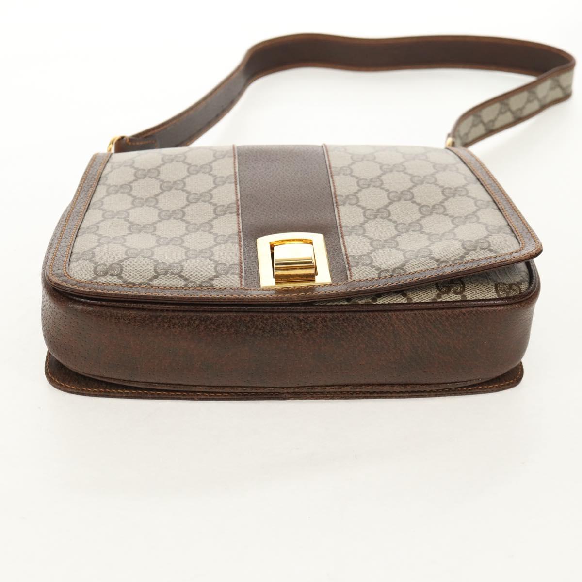 GUCCI GG Supreme Web Sherry Line Shoulder Bag PVC Beige Gold Auth 155549V