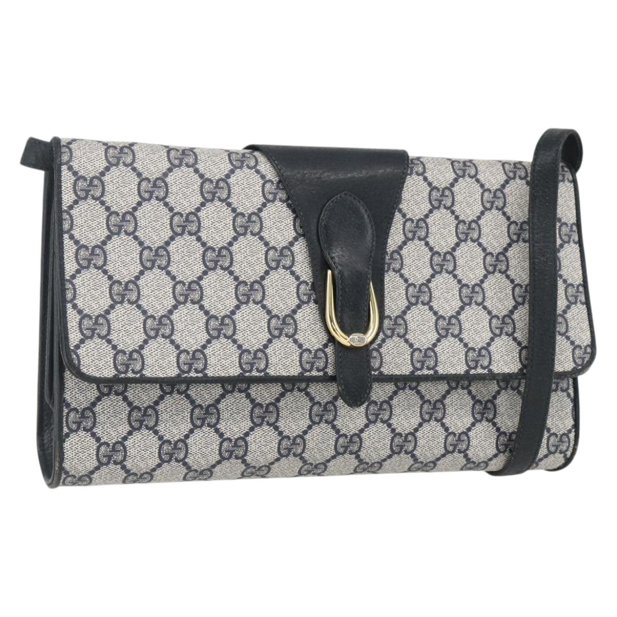 GUCCI GG Supreme Sherry Line Shoulder Bag PVC Red Navy Auth 155552