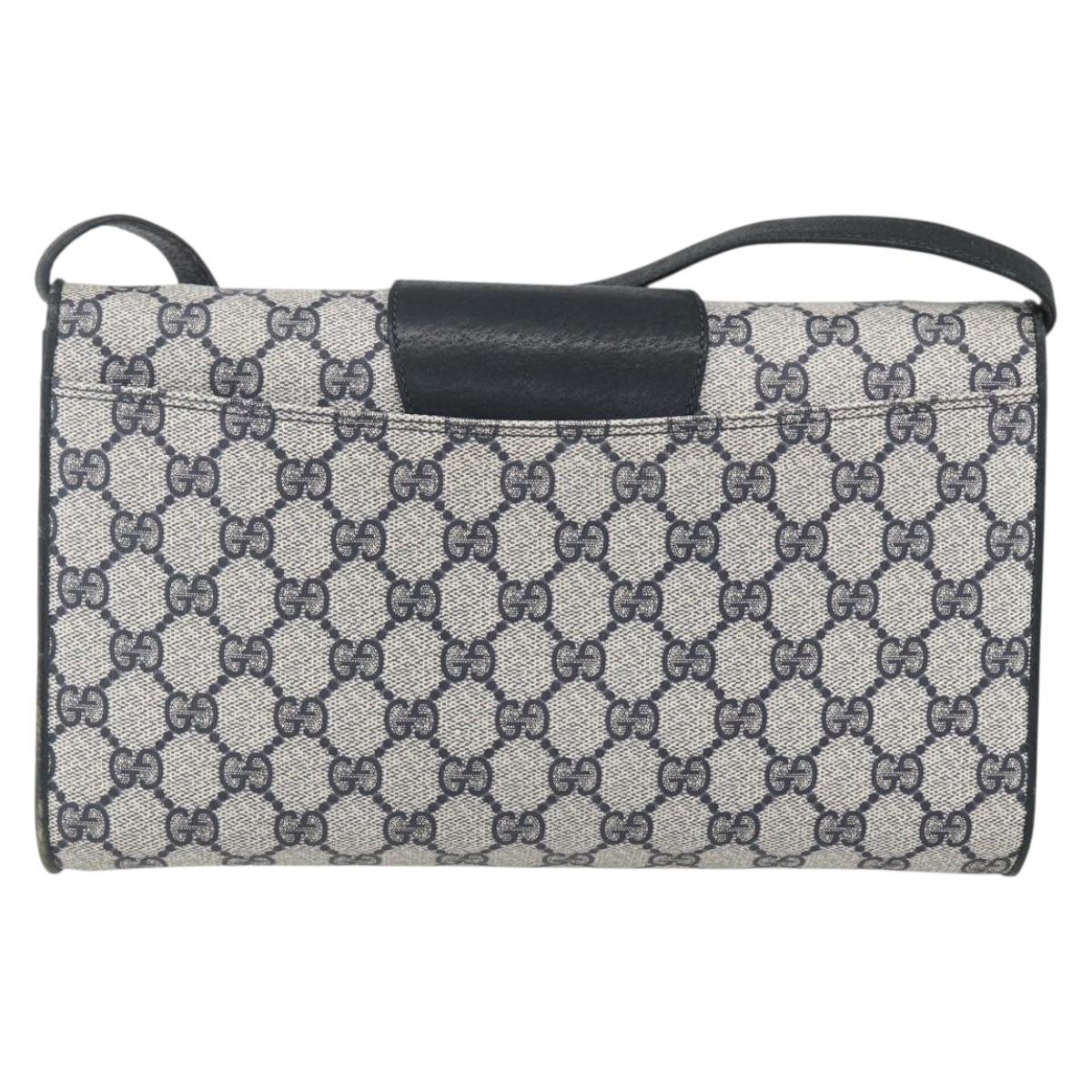 GUCCI GG Supreme Sherry Line Shoulder Bag PVC Red Navy Auth 155552