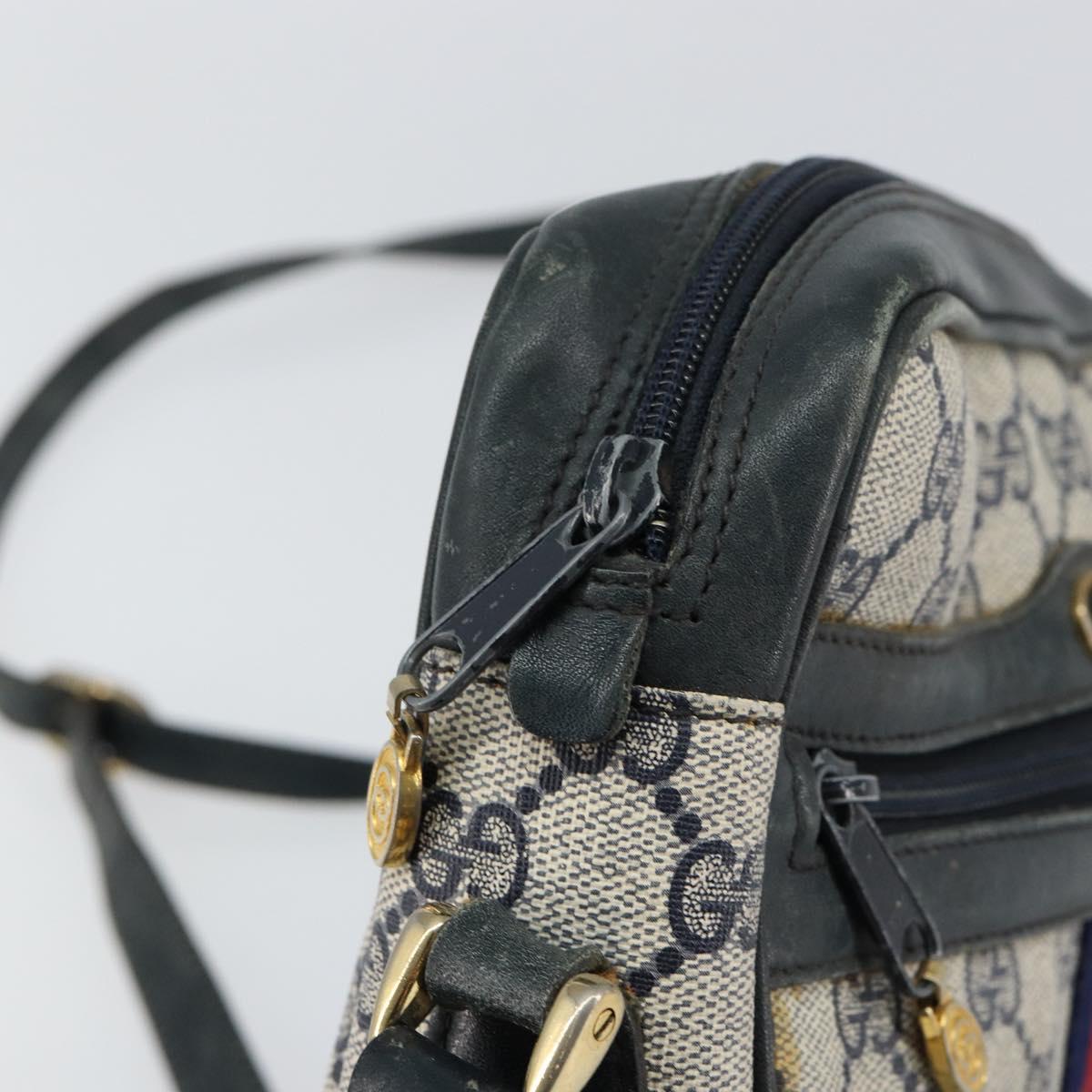 GUCCI GG Supreme Sherry Line Shoulder Bag PVC Navy Gold 010 378 Auth 155553