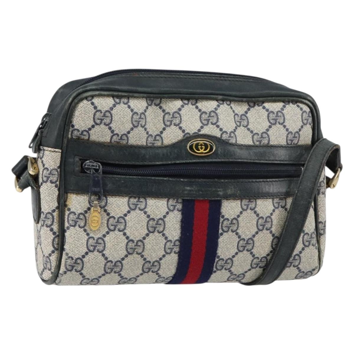 GUCCI GG Supreme Sherry Line Shoulder Bag PVC Navy Gold 010 378 Auth 155553