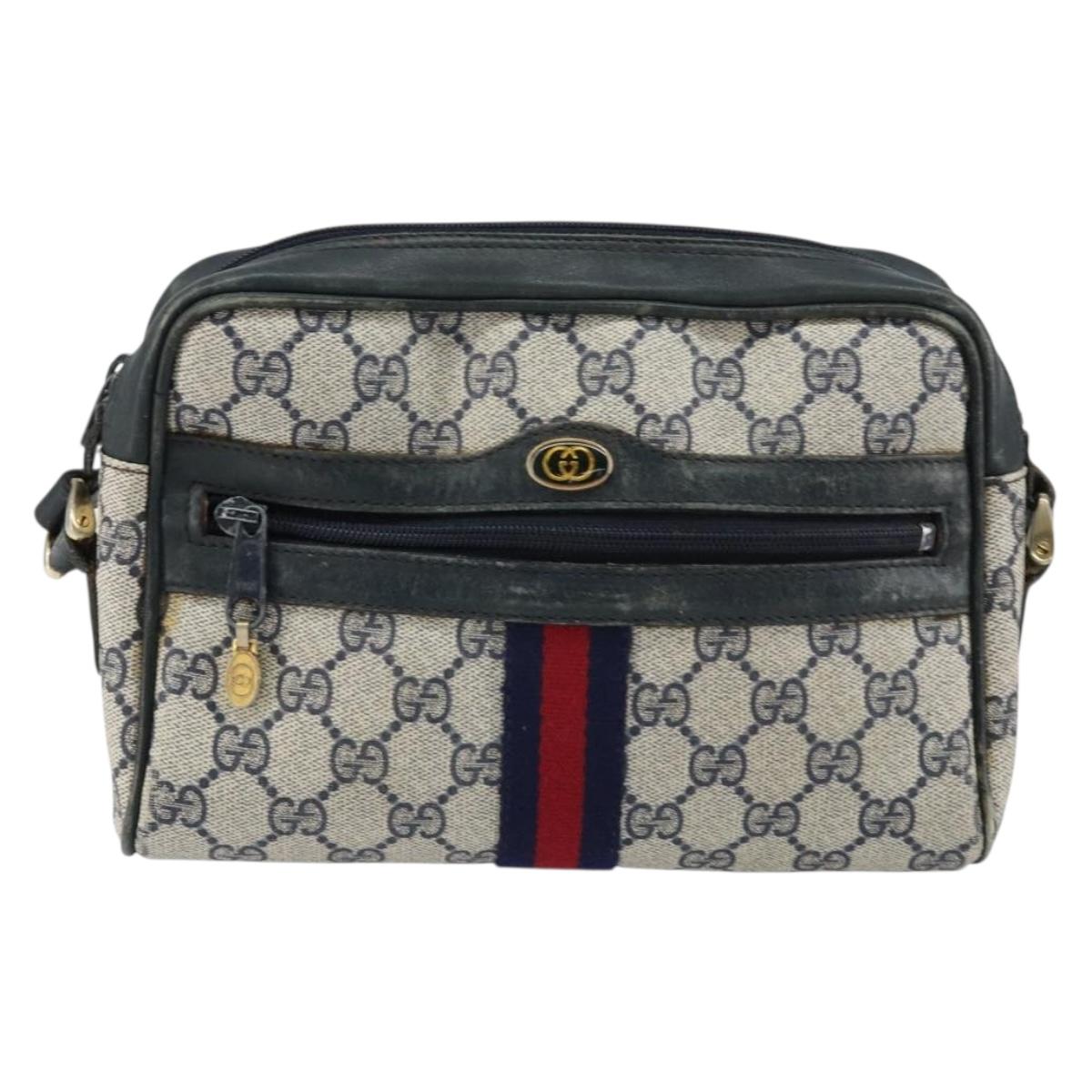 GUCCI GG Supreme Sherry Line Shoulder Bag PVC Navy Gold 010 378 Auth 155553