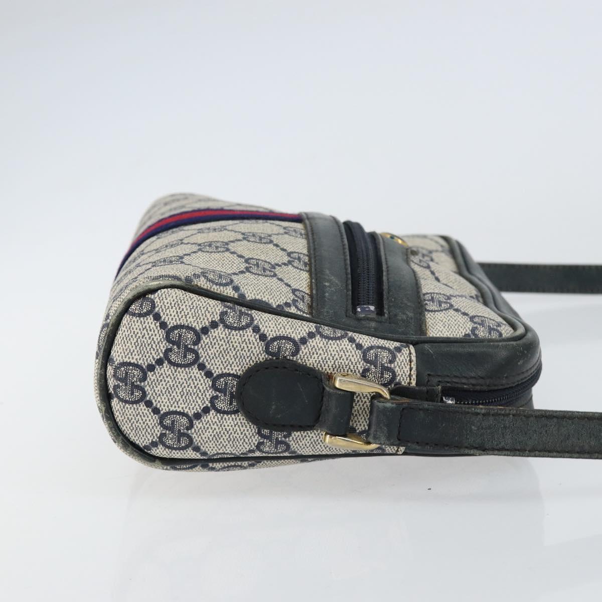 GUCCI GG Supreme Sherry Line Shoulder Bag PVC Navy Gold 010 378 Auth 155553