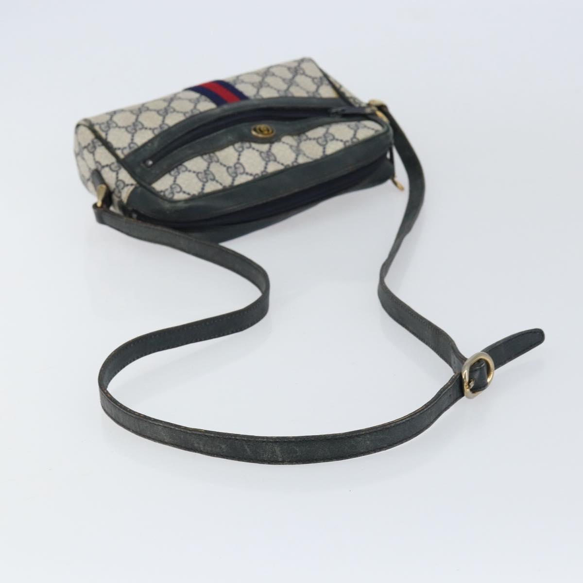 GUCCI GG Supreme Sherry Line Shoulder Bag PVC Navy Gold 010 378 Auth 155553