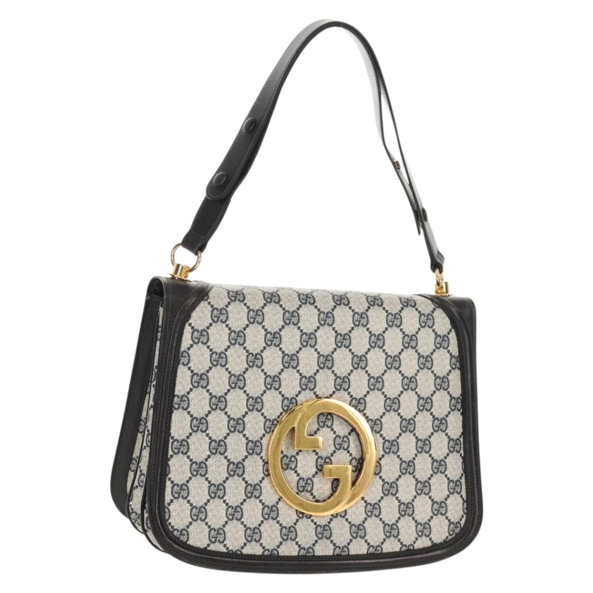 GUCCI Interlocking GG Supreme Shoulder Bag PVC Navy Gold Auth 155554V
