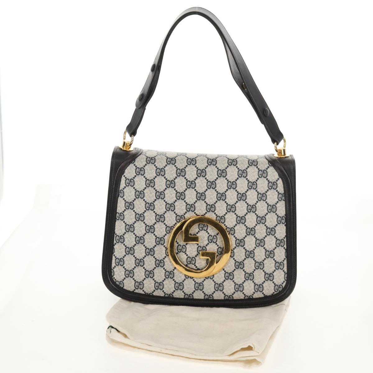 GUCCI Interlocking GG Supreme Shoulder Bag PVC Navy Gold Auth 155554V