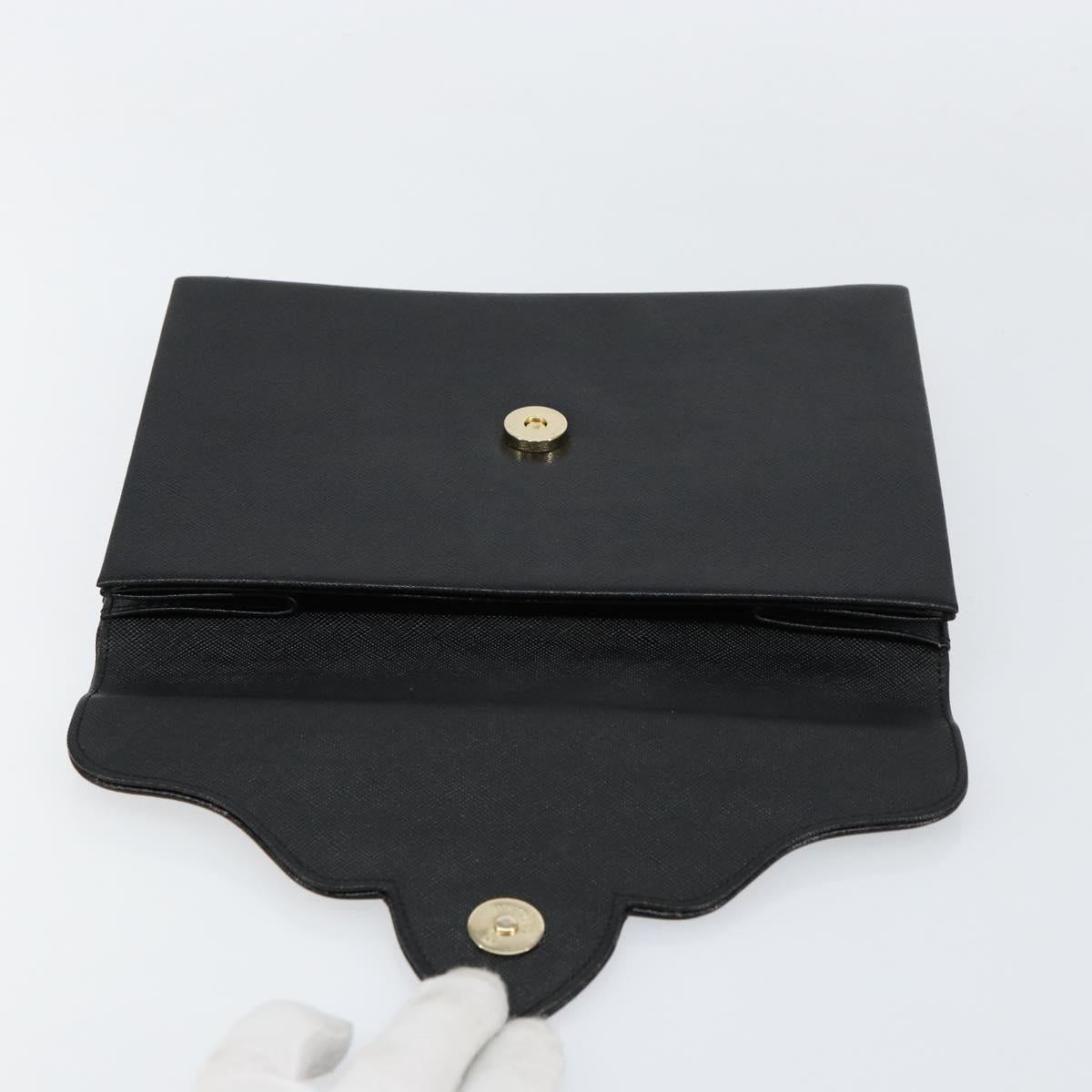 SAINT LAURENT Clutch Bag Leather Black Gold Auth 155556