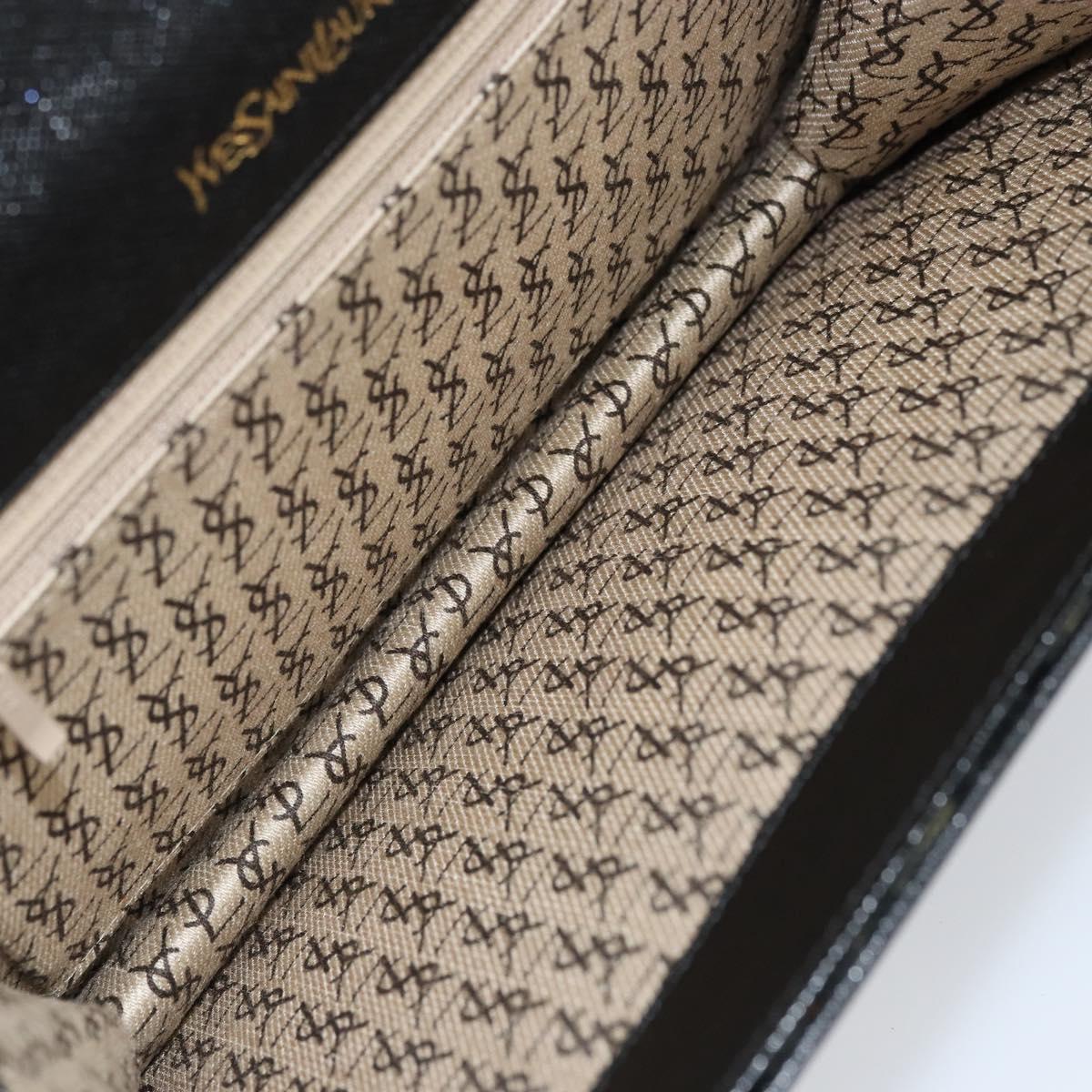 SAINT LAURENT Clutch Bag Leather Black Gold Auth 155556