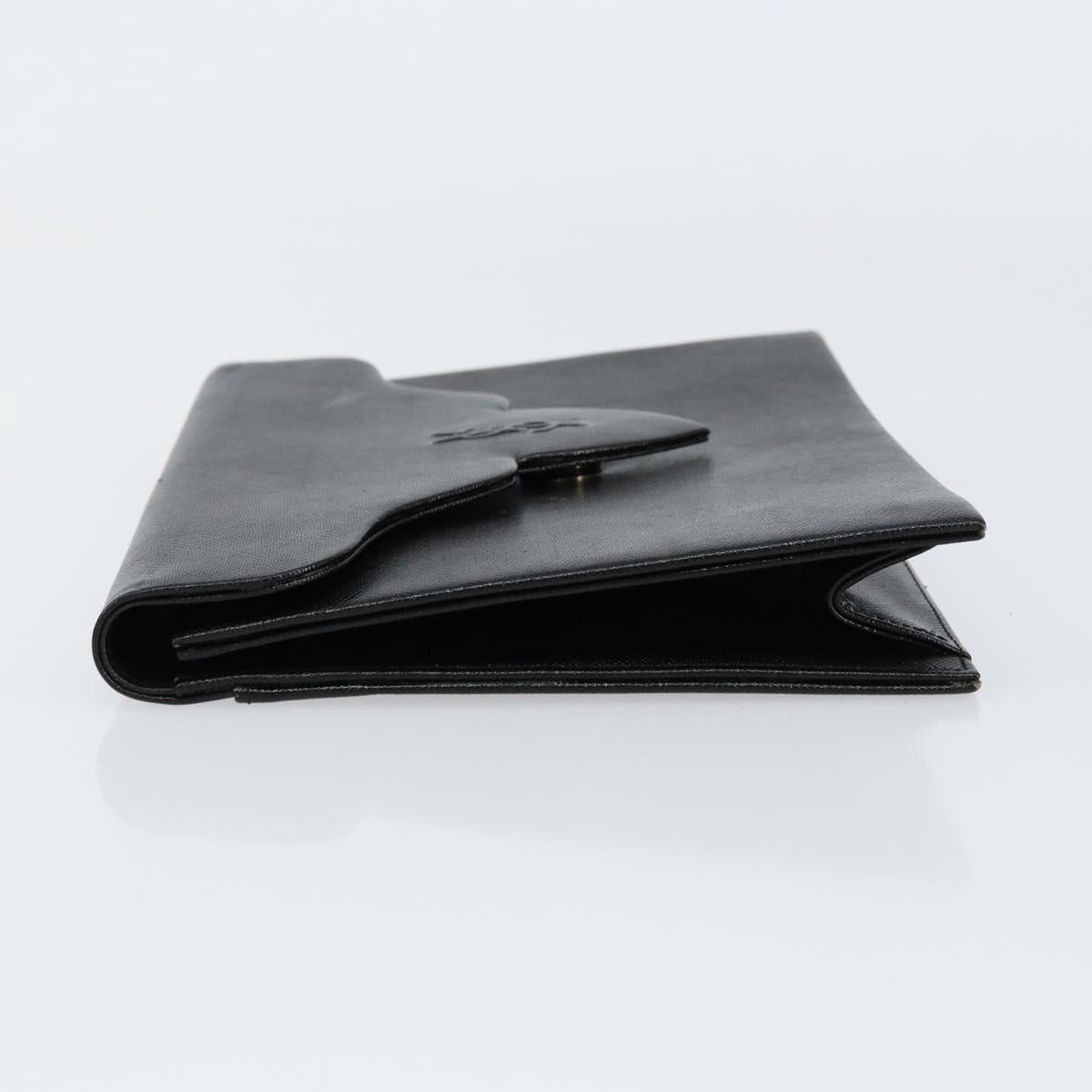 SAINT LAURENT Clutch Bag Leather Black Gold Auth 155556