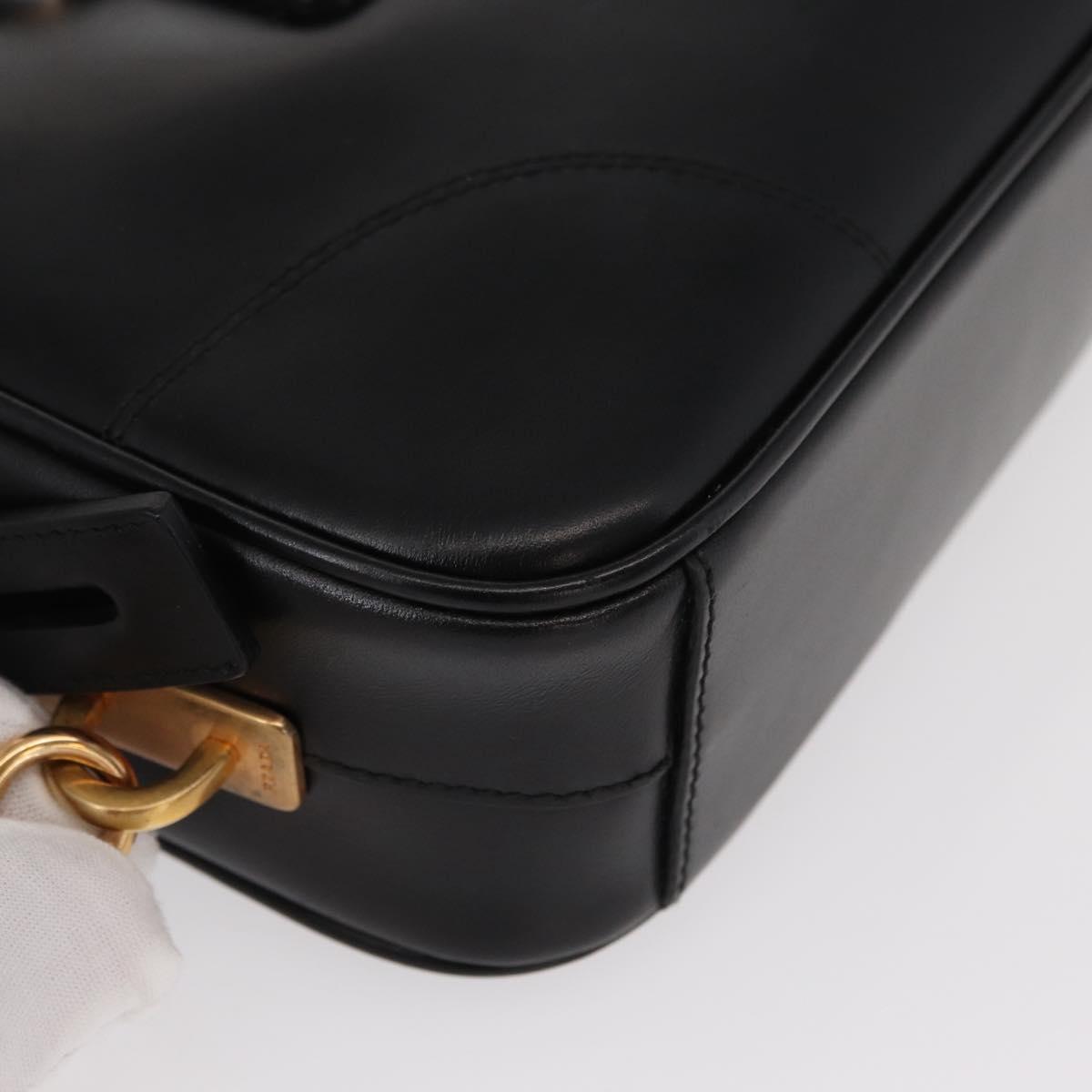PRADA Hand Bag Leather Black Gold Auth 155558