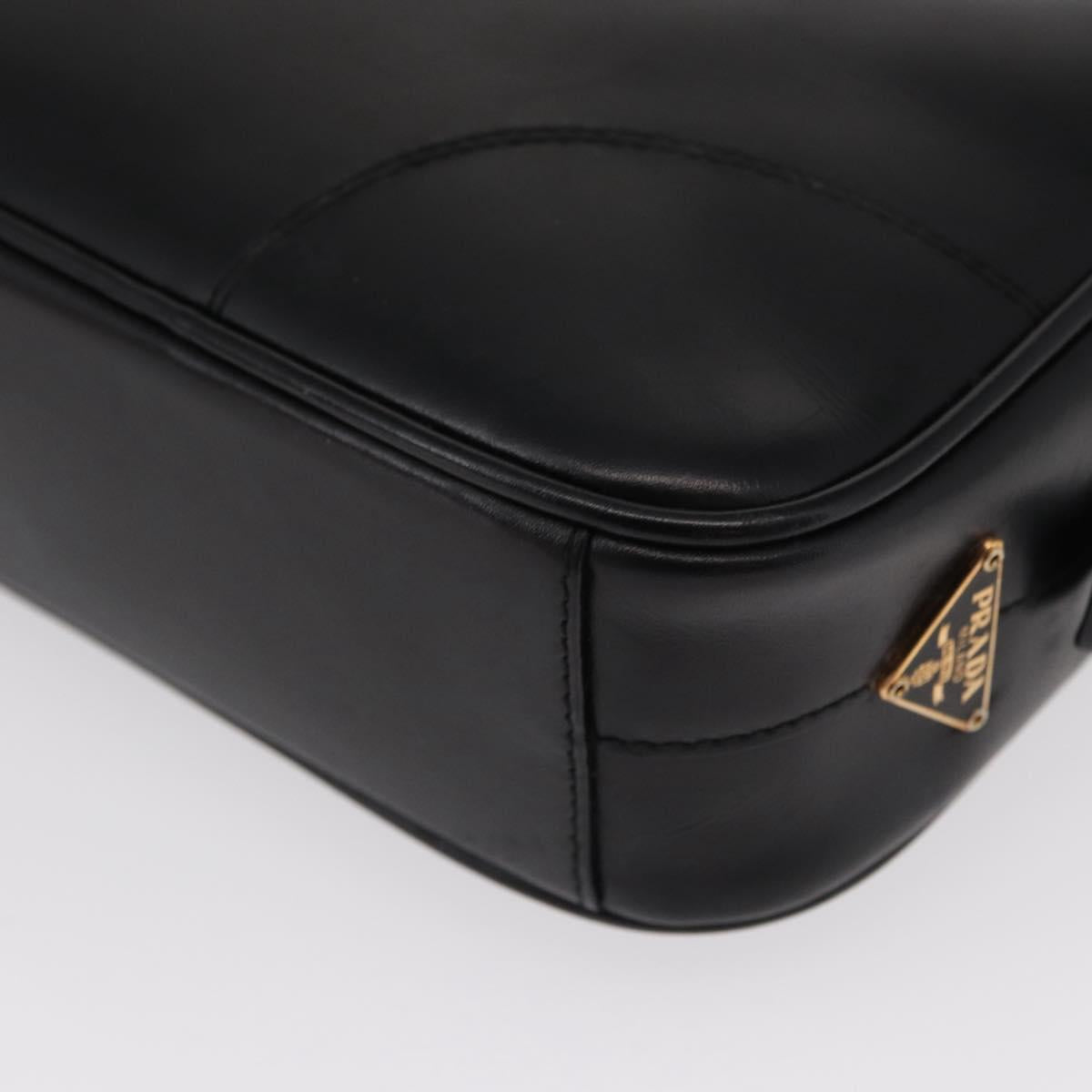 PRADA Hand Bag Leather Black Gold Auth 155558