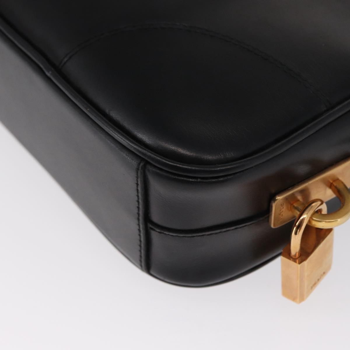 PRADA Hand Bag Leather Black Gold Auth 155558