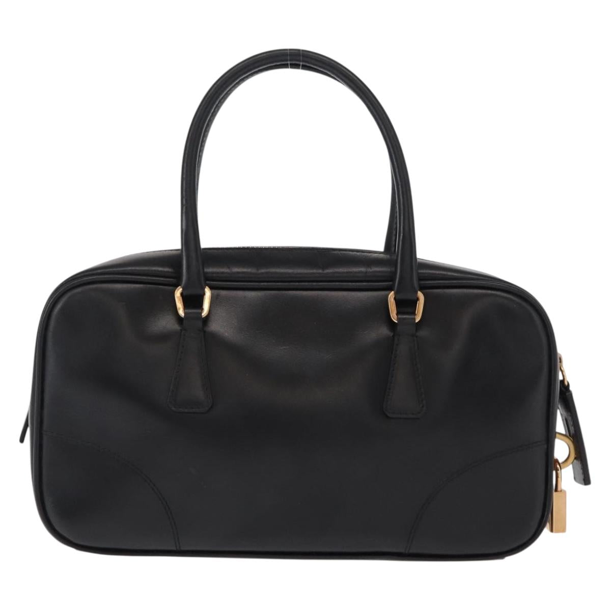 PRADA Hand Bag Leather Black Gold Auth 155558