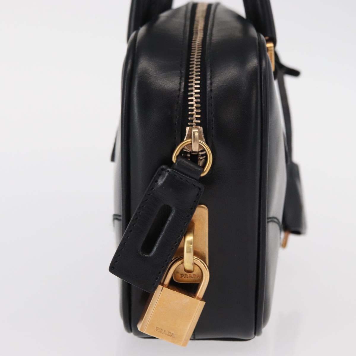 PRADA Hand Bag Leather Black Gold Auth 155558