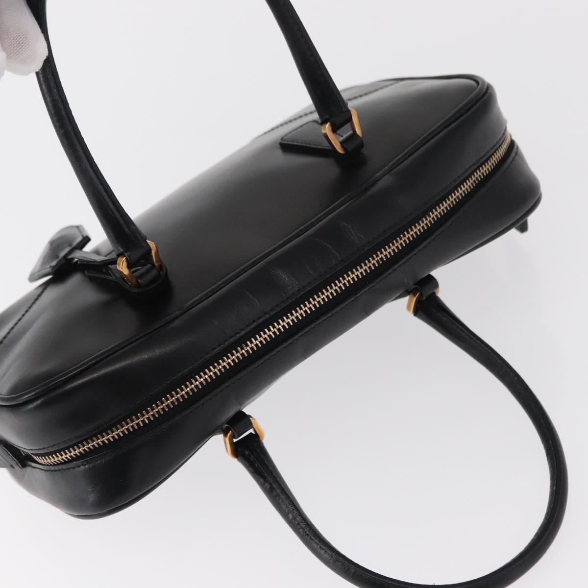 PRADA Hand Bag Leather Black Gold Auth 155558