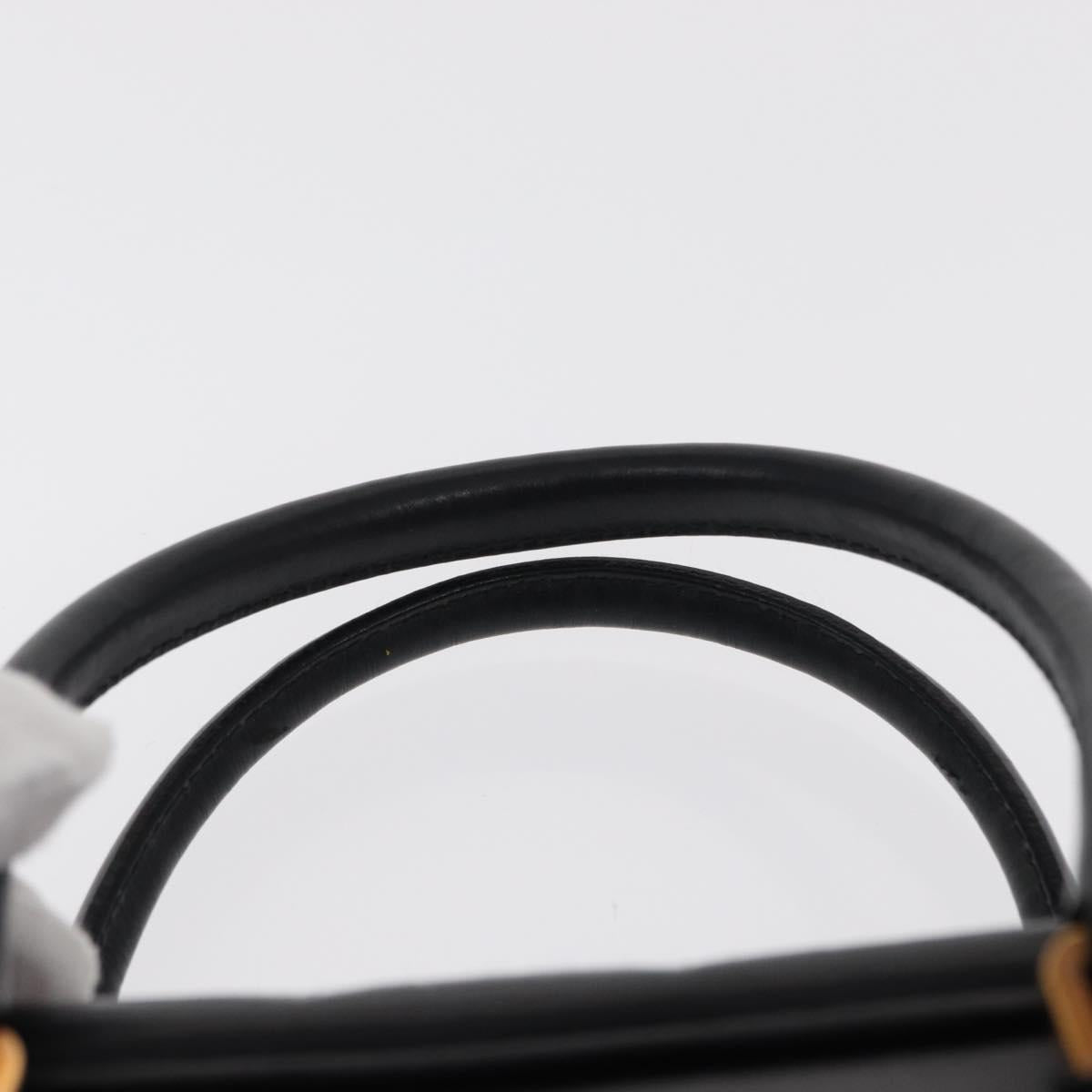 PRADA Hand Bag Leather Black Gold Auth 155558