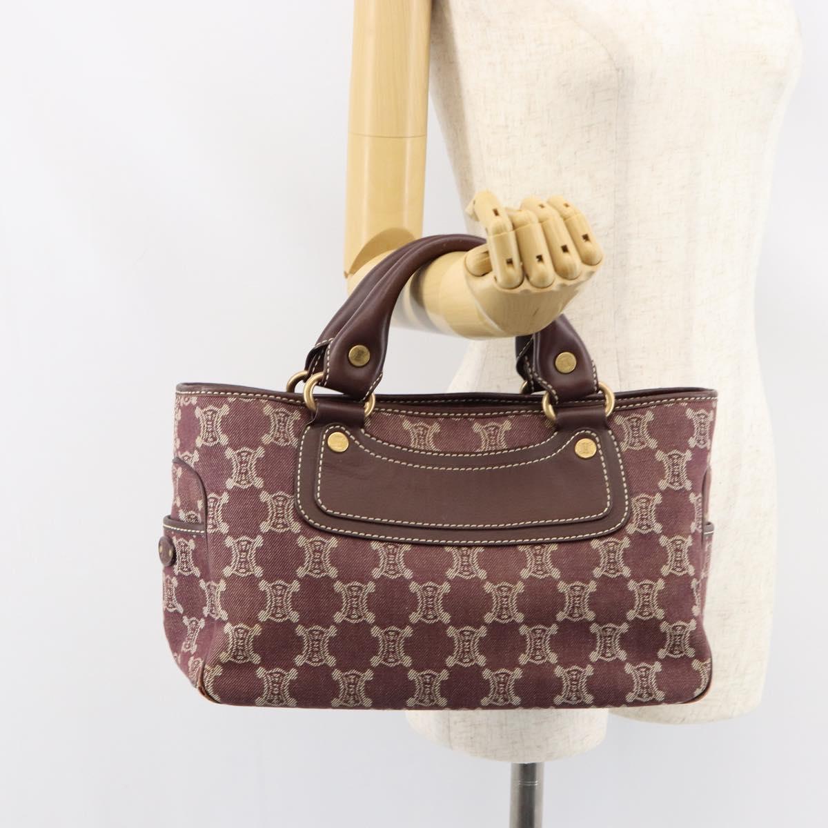 CELINE Paris Macadam Canvas Boogie bag Hand Bag Bordeaux Gold Auth 155559