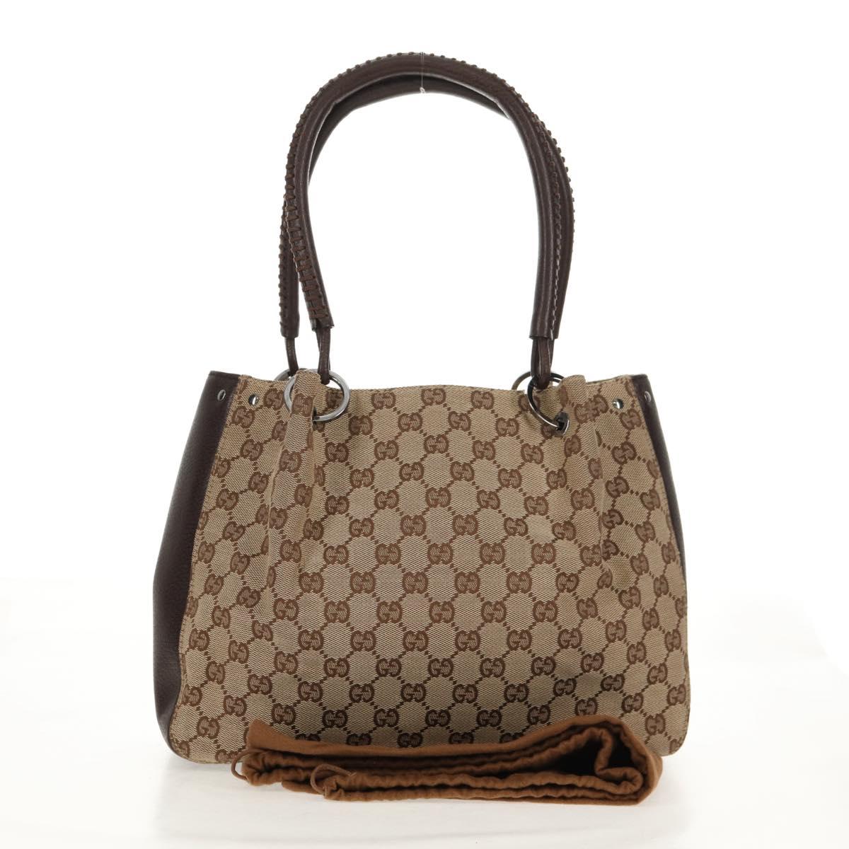 GUCCI GG Canvas Hand Bag Beige Silver 115007 Auth 155587V