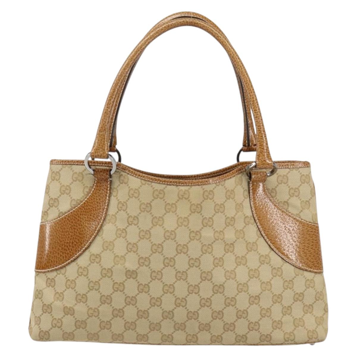 GUCCI GG Canvas Hand Bag Beige Silver 113015 Auth 155589