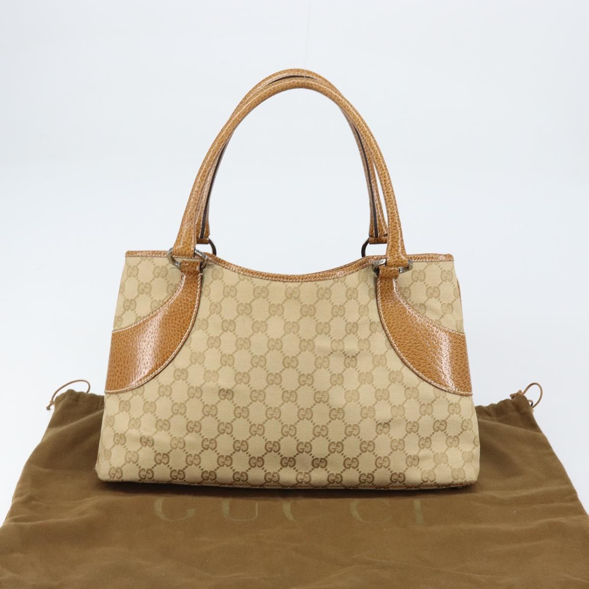 GUCCI GG Canvas Hand Bag Beige Silver 113015 Auth 155589