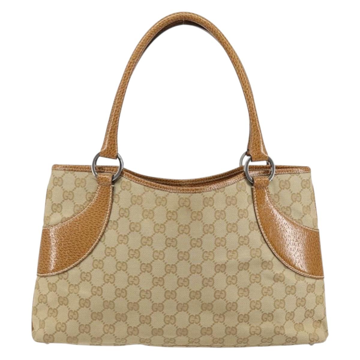GUCCI GG Canvas Hand Bag Beige Silver 113015 Auth 155589