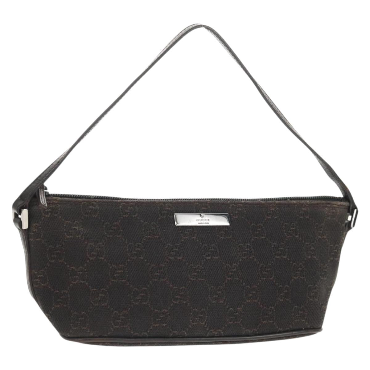 GUCCI GG Canvas Accessory Pouch Brown Silver 07198 Auth 155592V