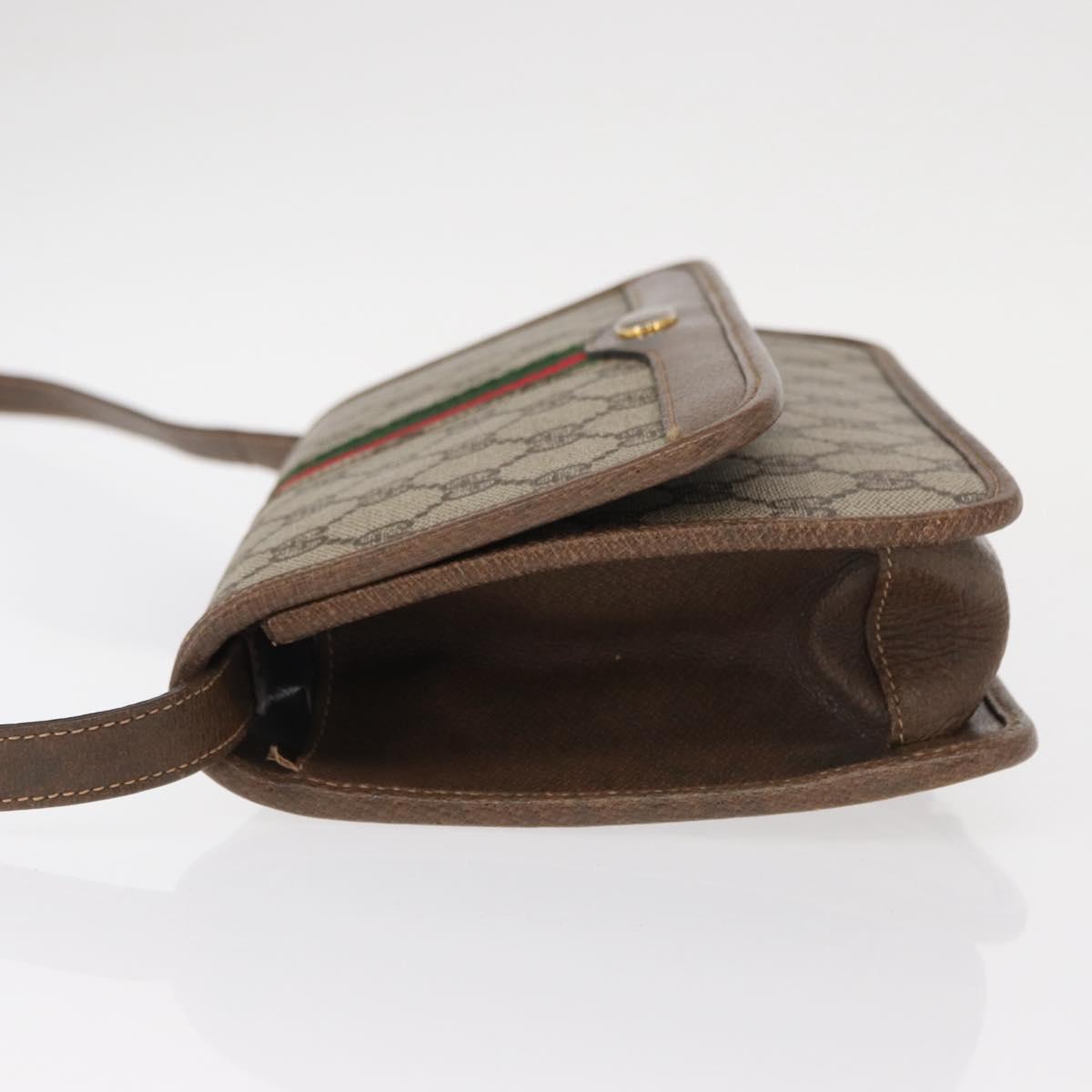 GUCCI GG Supreme Web Sherry Line Shoulder Bag PVC Beige Gold Auth 155593