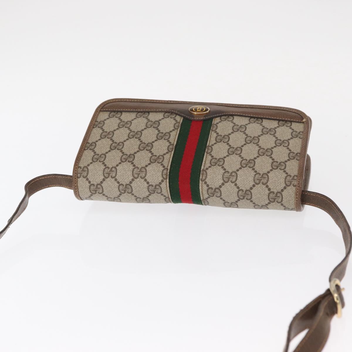 GUCCI GG Supreme Web Sherry Line Shoulder Bag PVC Beige Gold Auth 155593