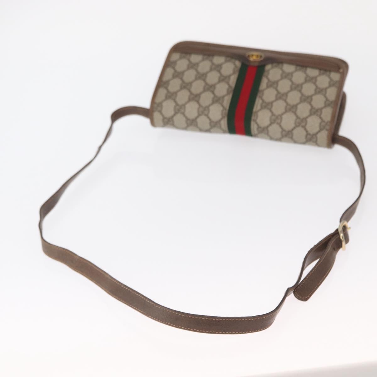 GUCCI GG Supreme Web Sherry Line Shoulder Bag PVC Beige Gold Auth 155593