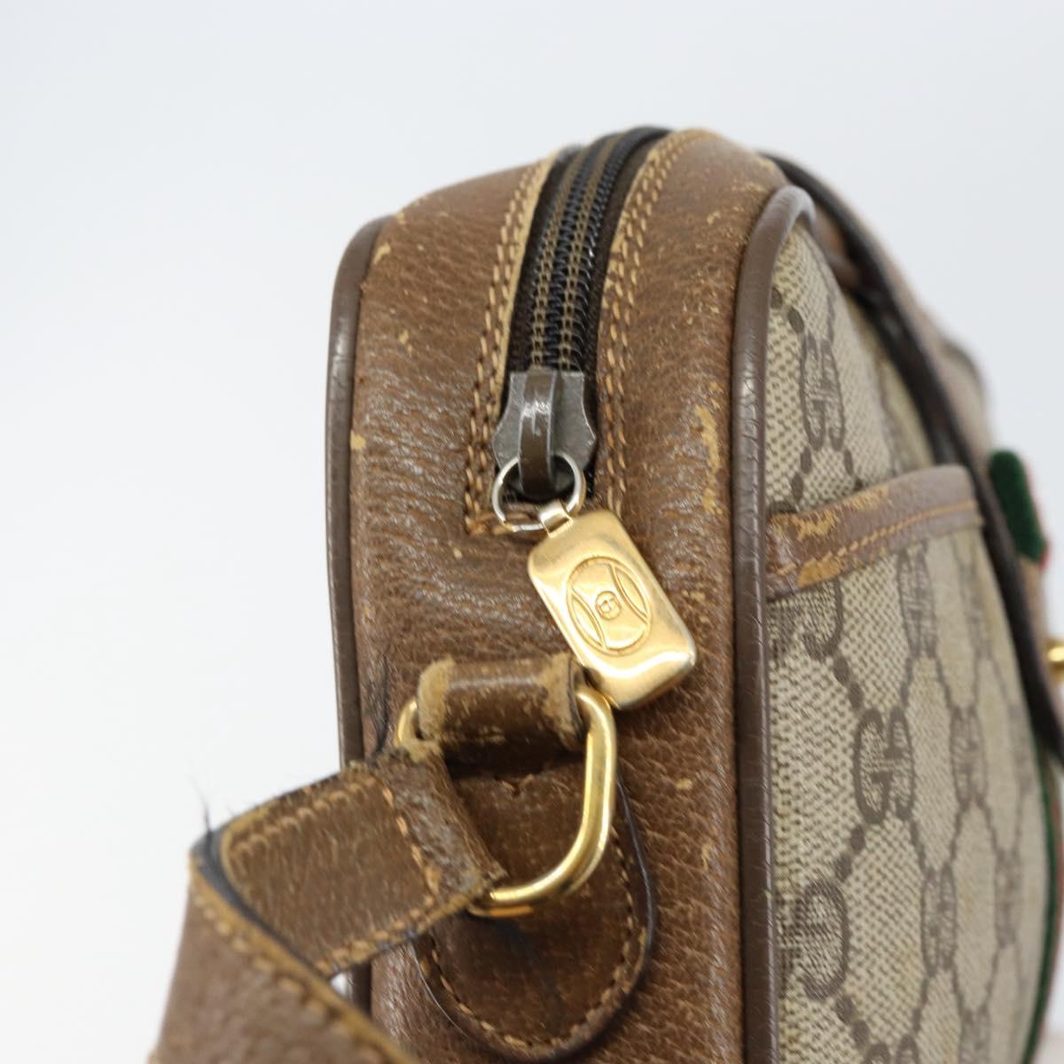 GUCCI GG Supreme Web Sherry Line Bag PVC Beige Gold 116 02 055 Auth 155594