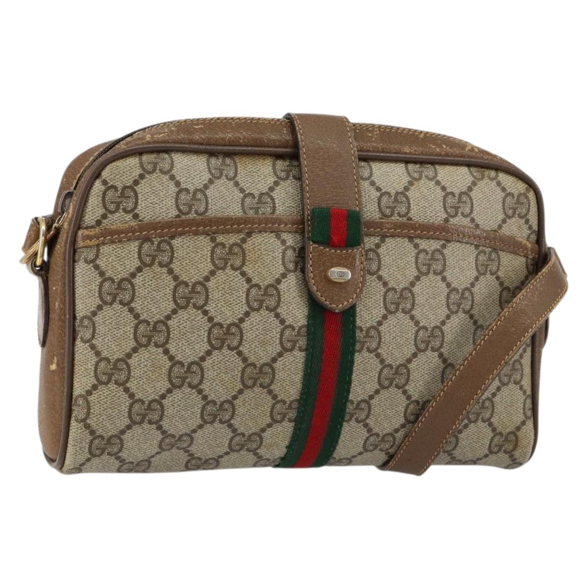 GUCCI GG Supreme Web Sherry Line Bag PVC Beige Gold 116 02 055 Auth 155594