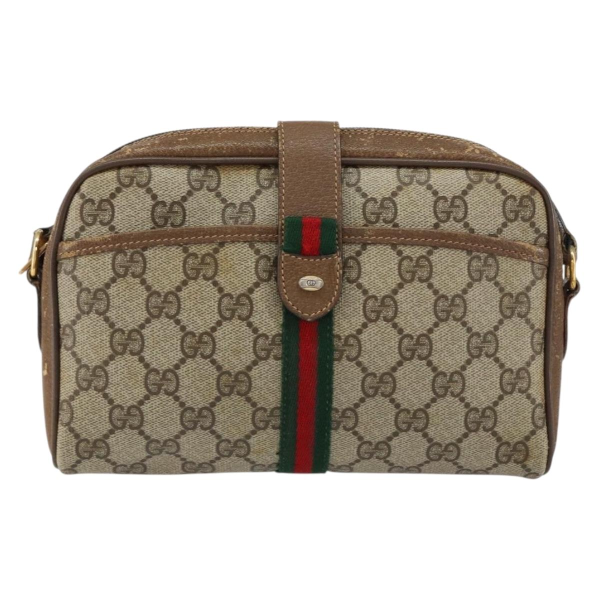 GUCCI GG Supreme Web Sherry Line Bag PVC Beige Gold 116 02 055 Auth 155594