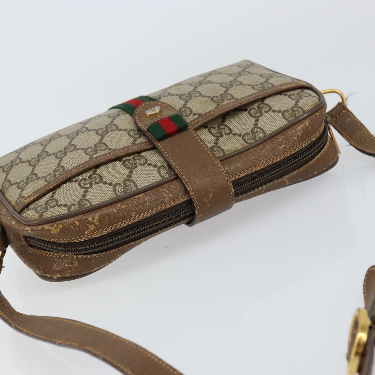 GUCCI GG Supreme Web Sherry Line Bag PVC Beige Gold 116 02 055 Auth 155594